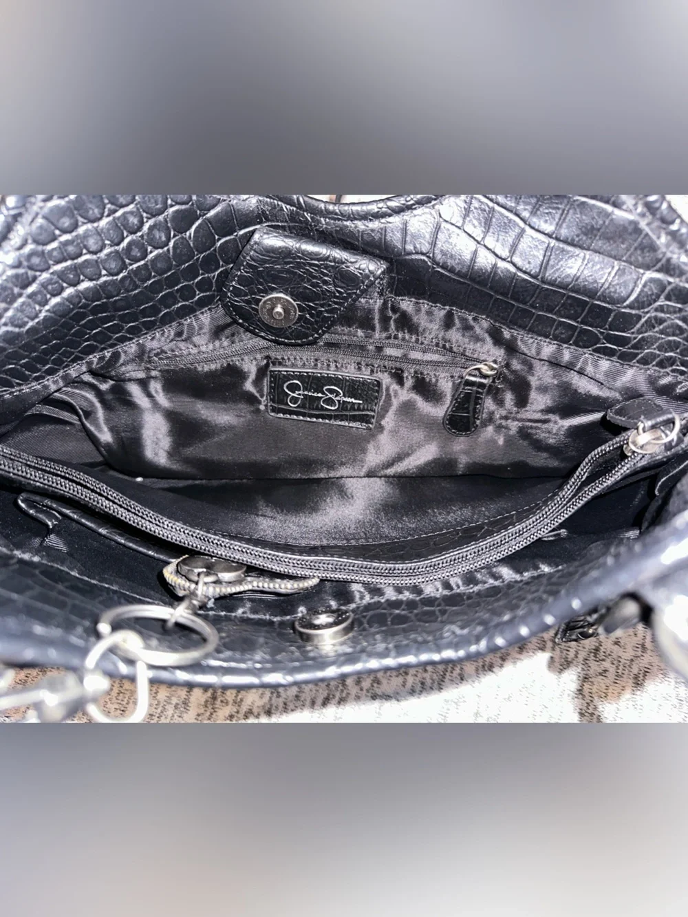 Jessica Simpson Black Croc-Embossed Women’s Shoulder Bag, GUC